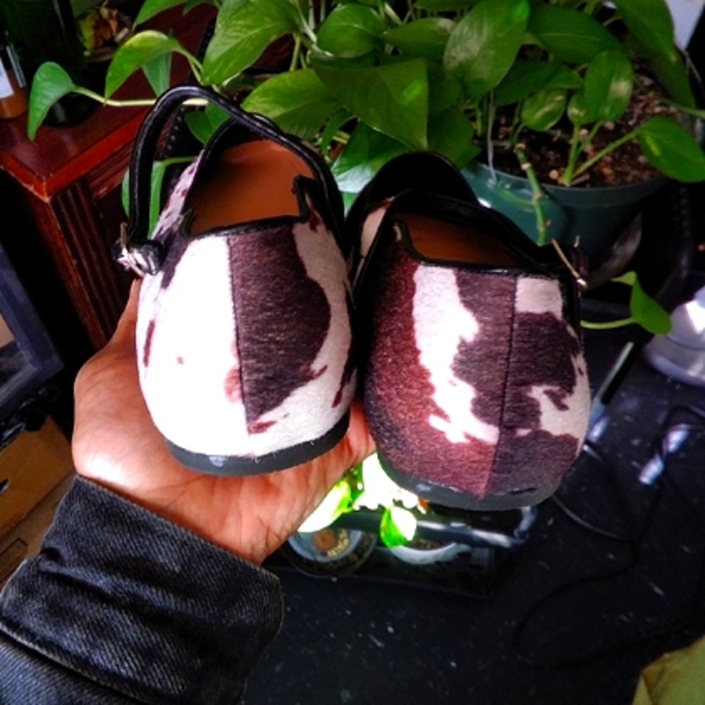 Ballet Mary Jane Flats in Brown & White Cowhide Print - Picture 8 of 14